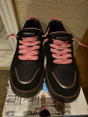 Skechers Street Hikers Black Sneakers with Pink Accents
